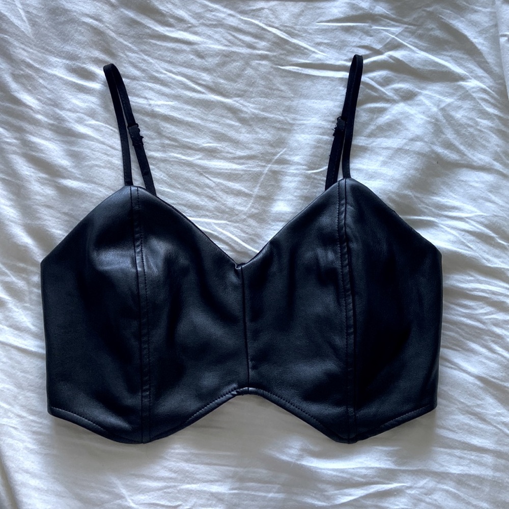 BAND OF THE FREE, BLACK FIRECRACKER FAUX LEATHER TOP- Size S